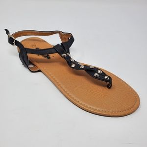 Karyn's SBK-33 Studded Black Toe Thong Flat Sandals